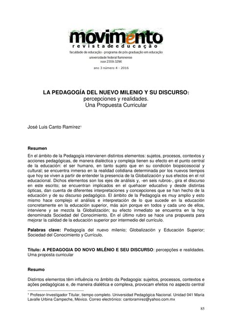 PDF La pedagogía del nuevo milenio y su discurso percepciones y