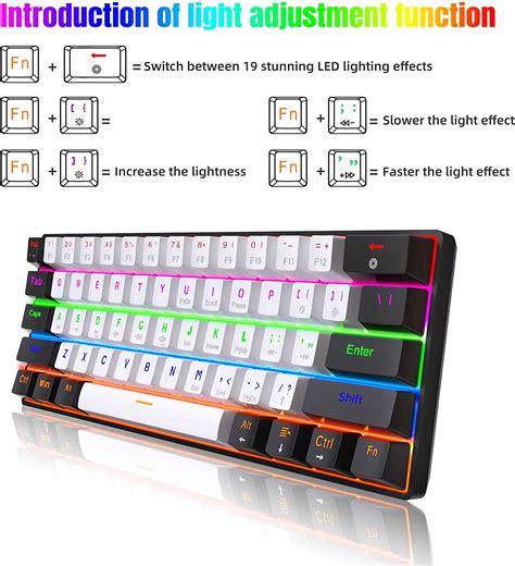 Snpurdiri Wired 60% Mechanical Gaming Keyboard, Ultra-Compact Black-wh ... 