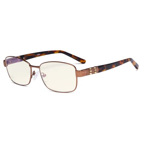 Blue Light Filter Eyeglasses With Crystals Lx19007 Purple Gold Brown Gold