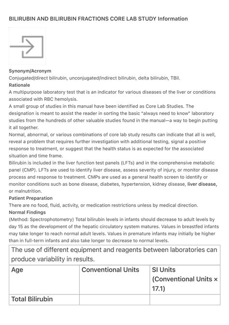 Solution Bilirubin And Bilirubin Fractions Core Lab Study Information