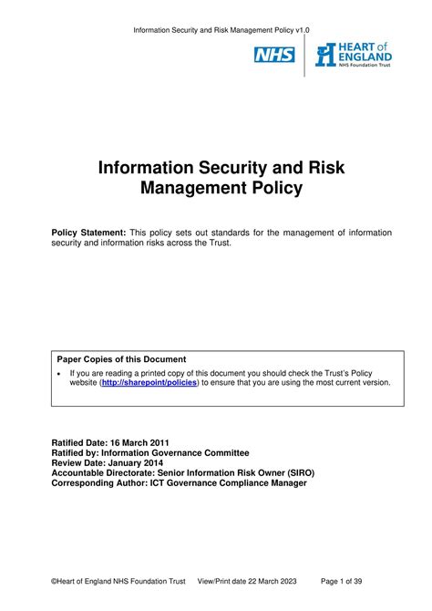 Free Printable Security Policy Templates [pdf Word] Information