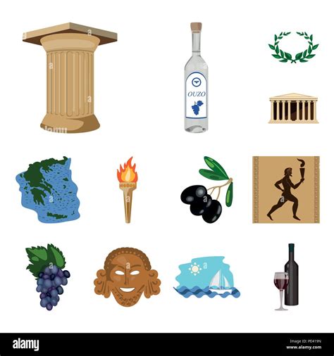 Country Greece Cartoon Icons In Set Collection For Design Greece And