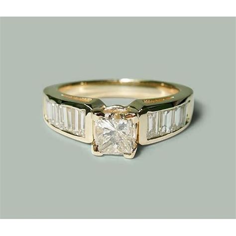 Ct Princess Baguette Diamond Engagement Ring Yellow Gold In