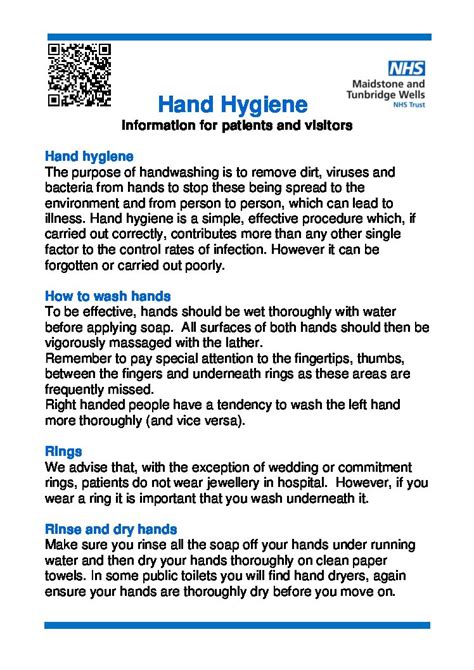 Hand Hygiene Core Standard Print Leaflet Maidstone And Tunbridge