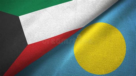 Kuwait And Palau Two Flags Textile Cloth Fabric Texture Stock