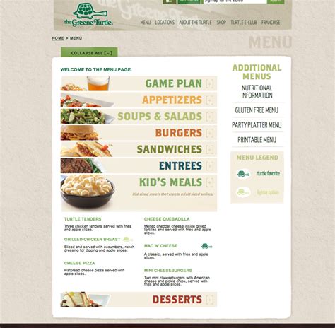 Green Turtle menu- very visually appealing with images and drop down ...