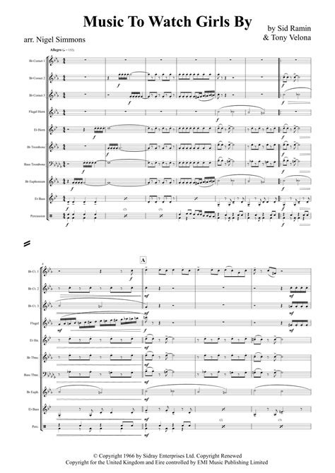 Music To Watch Girls By Arr Nigel Simmons By Andy Williams Sheet