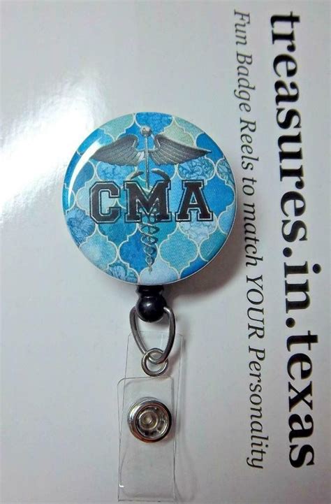 Cma Certified Medical Assistant Blue Tiles Background Etsy Id Badge