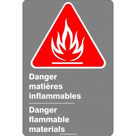 Affiche de sécurité aux normes CSA bilingue Danger Matières inflammables