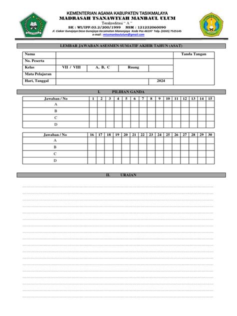 Format Lembar Jawab Siswa Pdf