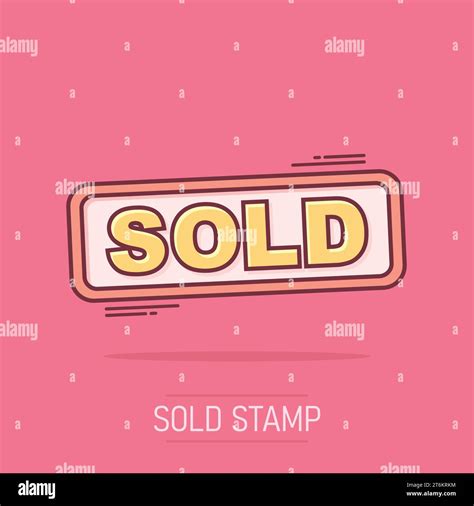 Cartoon sold stamp icon in comic style. Sell banner illustration ...