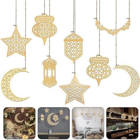 Oimaik Ramadan Decorations Wooden Pendant Pcs Eid Mubarak