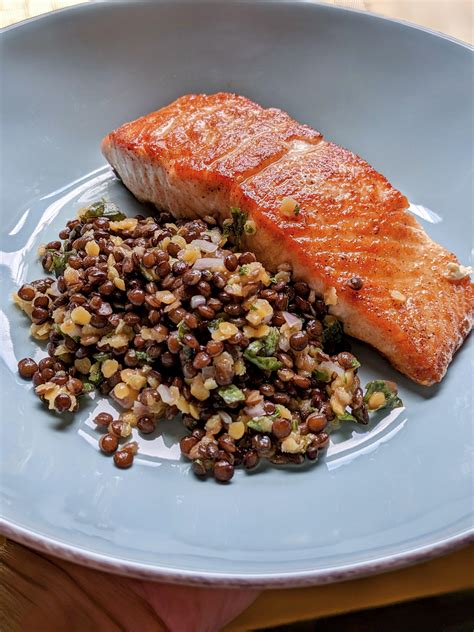 Homemade Pan Seared Salmon With Lentil Salad R Food