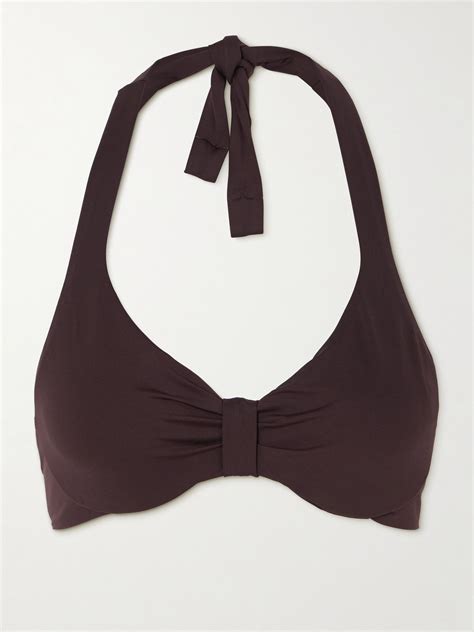 Max Mara Adele Gathered Halterneck Bikini Top In Brown ModeSens