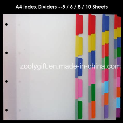 A4 PP Index File Divider Color Index Tab Ring Binders Document File