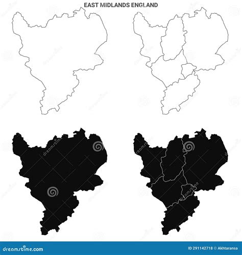 East Midlands England Administrative Map Set - Blank Counties or ...