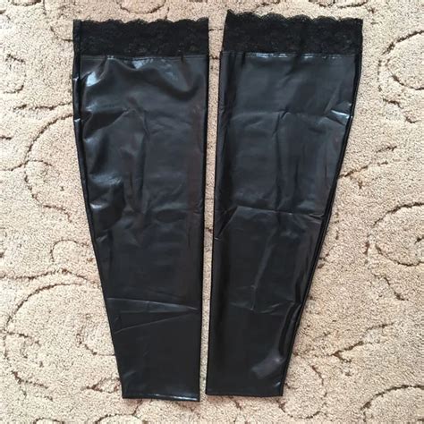 Bas Bas en Faux cuir pour femmes Lingerie érotique Sexy Look mouillé bas de cuisse hauts bas