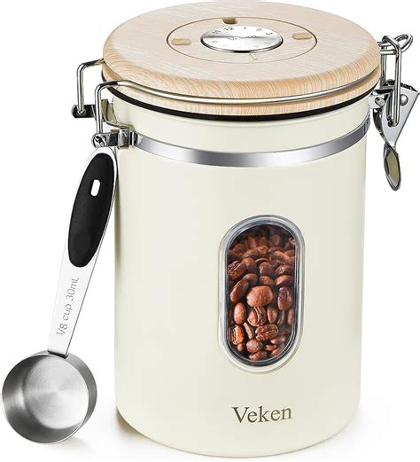 Veken Coffee Canister With Window Airtight Stainless Steel Kitchen