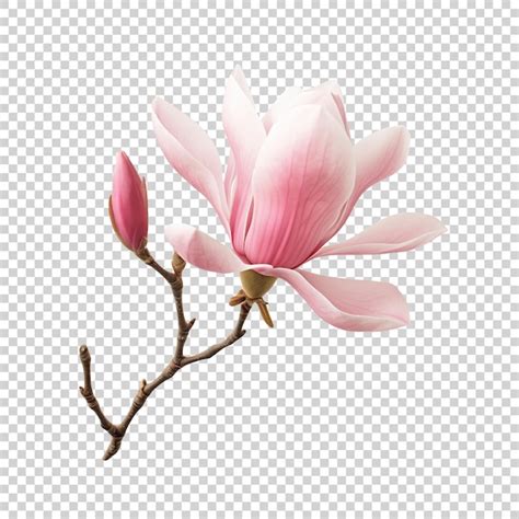 Premium Psd Pink Magnolia Flower Blooms On A Branch Isolated Background