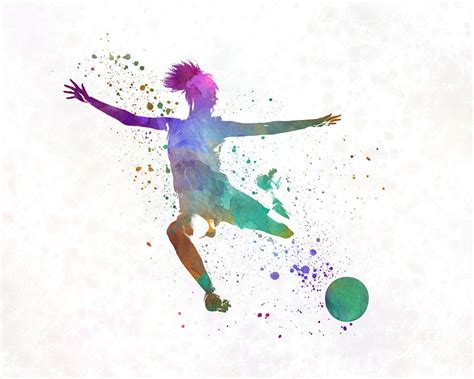 Woman Soccer Player 03 In Watercolor Painting By Pablo Romero Fine