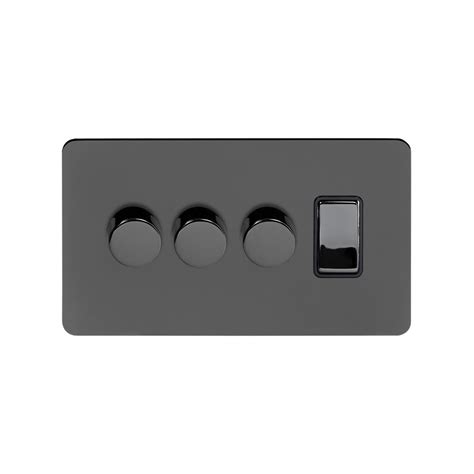 Black Nickel Flat Plate Gang Switch With Dimmers X W Led Dimmer