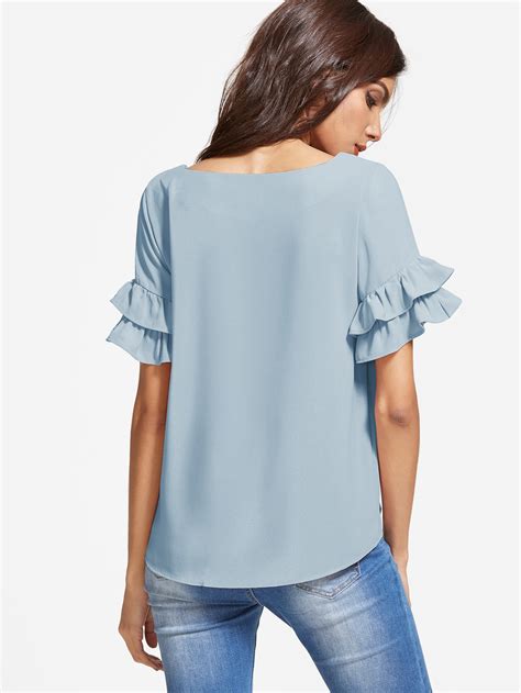 Crisscross Front Layered Ruffle Sleeve Top Shein Sheinside