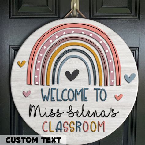 Personalized Teacher Door Sign Pastel Rainbow Door Hanger Etsy