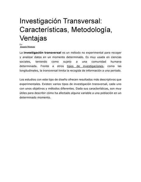 Investigación Transversal Investigación Transversal Características