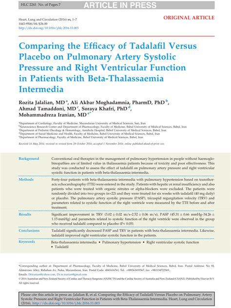 PDF Comparing The Efficacy Of Tadalafil Versus Placebo On Pulmonary