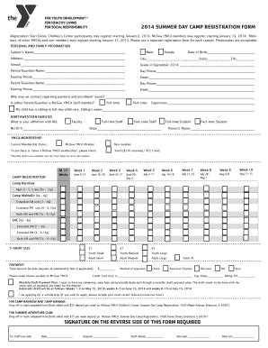 Fillable Online Mcgawymca Summer Day Camp Registration Form Fax