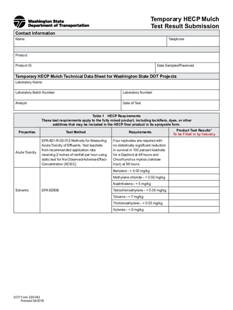 Fillable Online Wsdot Wa DOT Form 220 043 Temporary HECP Mulch Test