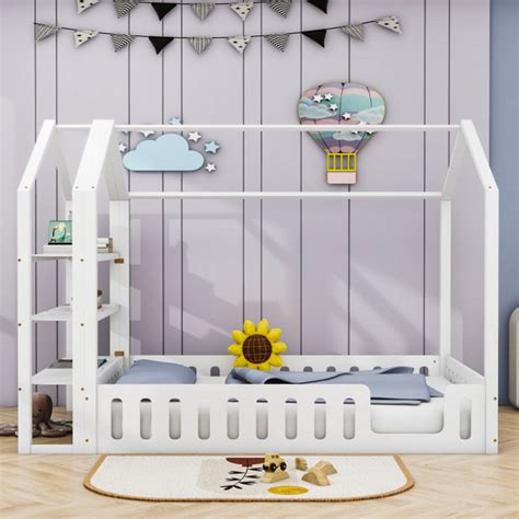 Harper Orchard Wooden Bed with Storage Shelves | Wayfair