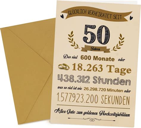 Goldhochzeit Karte mit Umschlag Glückwunschkarte Hochzeitskarte