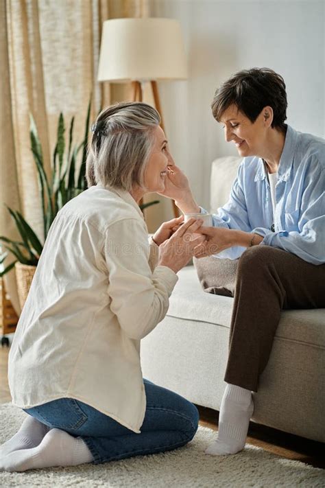 Mature Lesbian Couple Engaged In Heartfelt Stock Photo Image Of People Mature
