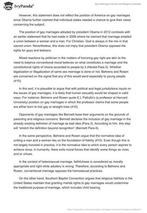 Gay Marriage S Social And Religious Debates 1000 Words Essay Example