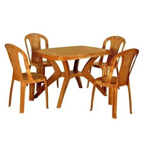 Plastic Nilkamal Shahenshah Brown Cross Dining Table With Chair At Rs