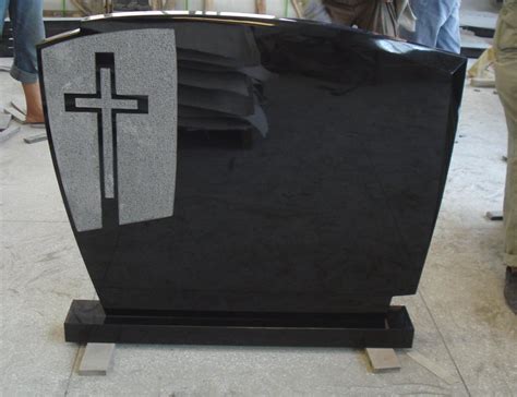 Black Granite Tombstone Monument Engraved Cross Headstone Gravestone On