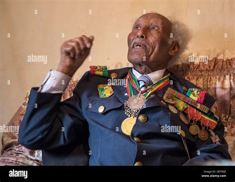 Ethiopian veteran from the italo-ethiopian war in army uniform, Addis Ababa Region, Addis Ababa ...