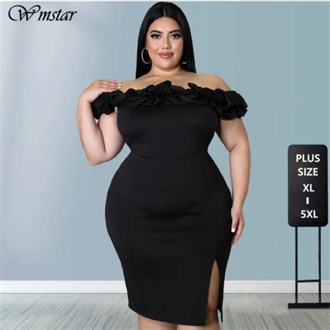 Wmstar Dress Plus Size Women Clothing 5xl Sexy One Word Collar Fashion