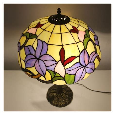 Handgjorda Lila Blomma Tiffany Stil M Lat Glas Bordslampa Med Tum