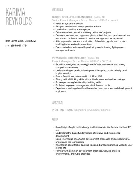 Project Manager Scrum Master Resume Samples Velvet Jobs