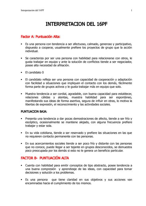 16PF Manual Interpretacin INTERPRETACION DEL 16PF Factor A