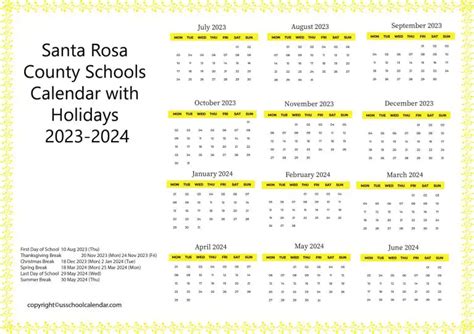 Santa Rosa County Schools Calendar with Holidays 2023-2024