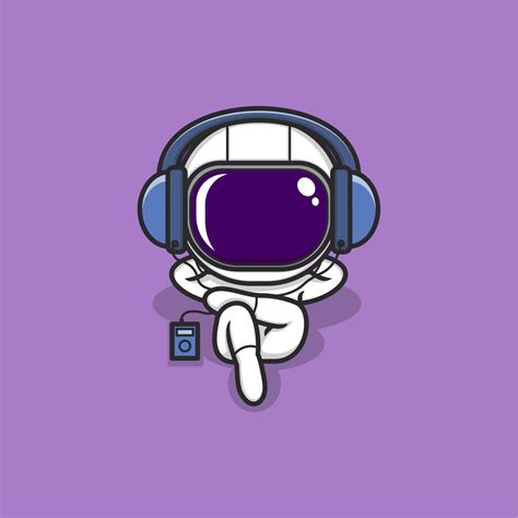 Cute Cartoon Astronaut Listening To Music Vector Art At Vecteezy