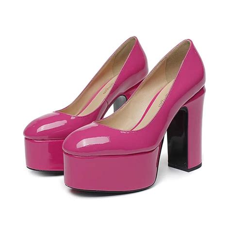 Emma Jones Round Toe High Platforms Chunky Heels Pumps Rose Patent In Sexy Heels And Platforms