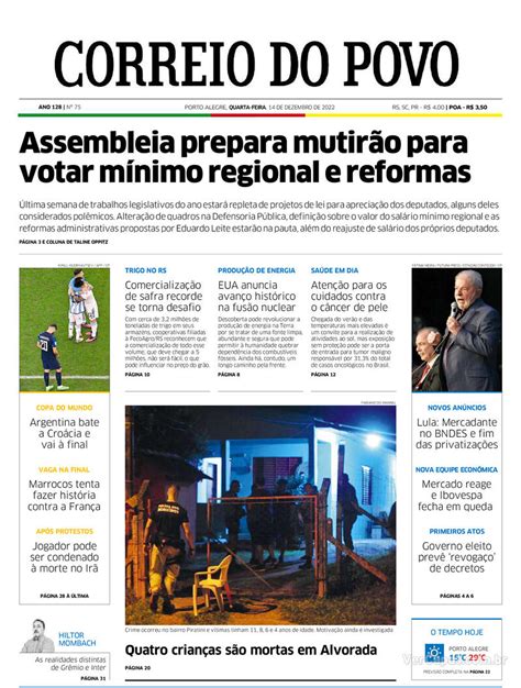 Capa Correio do Povo Edição Quarta 14 de Dezembro de 2022