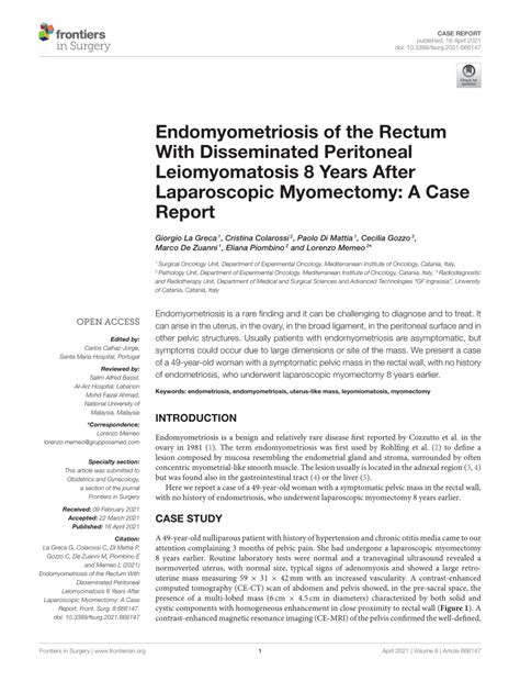 PDF Endomyometriosis Of The Rectum With Disseminated Peritoneal