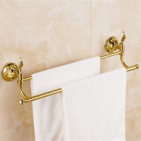 Bathroom Towel Bars Contemporary Golden Double Towel Rail Solid