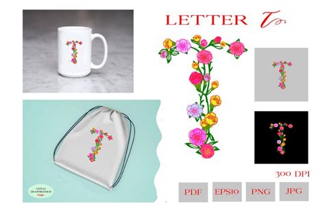 Floral Monogram Letter T