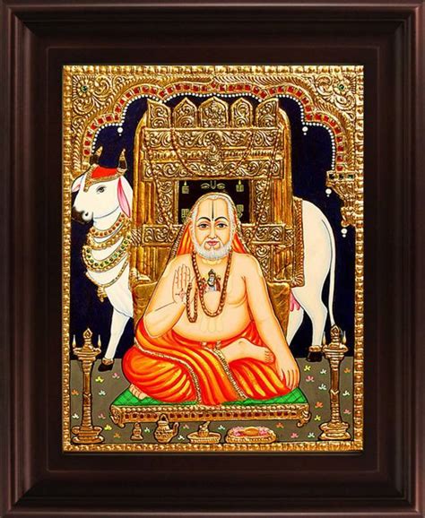 Teak Wood Frame Fine Finish Ragavendrar Tanjore Painting For Wall